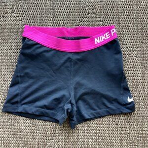 Nike Pro Black Spandex Athletic Shorts With Pink Waistband - Medium